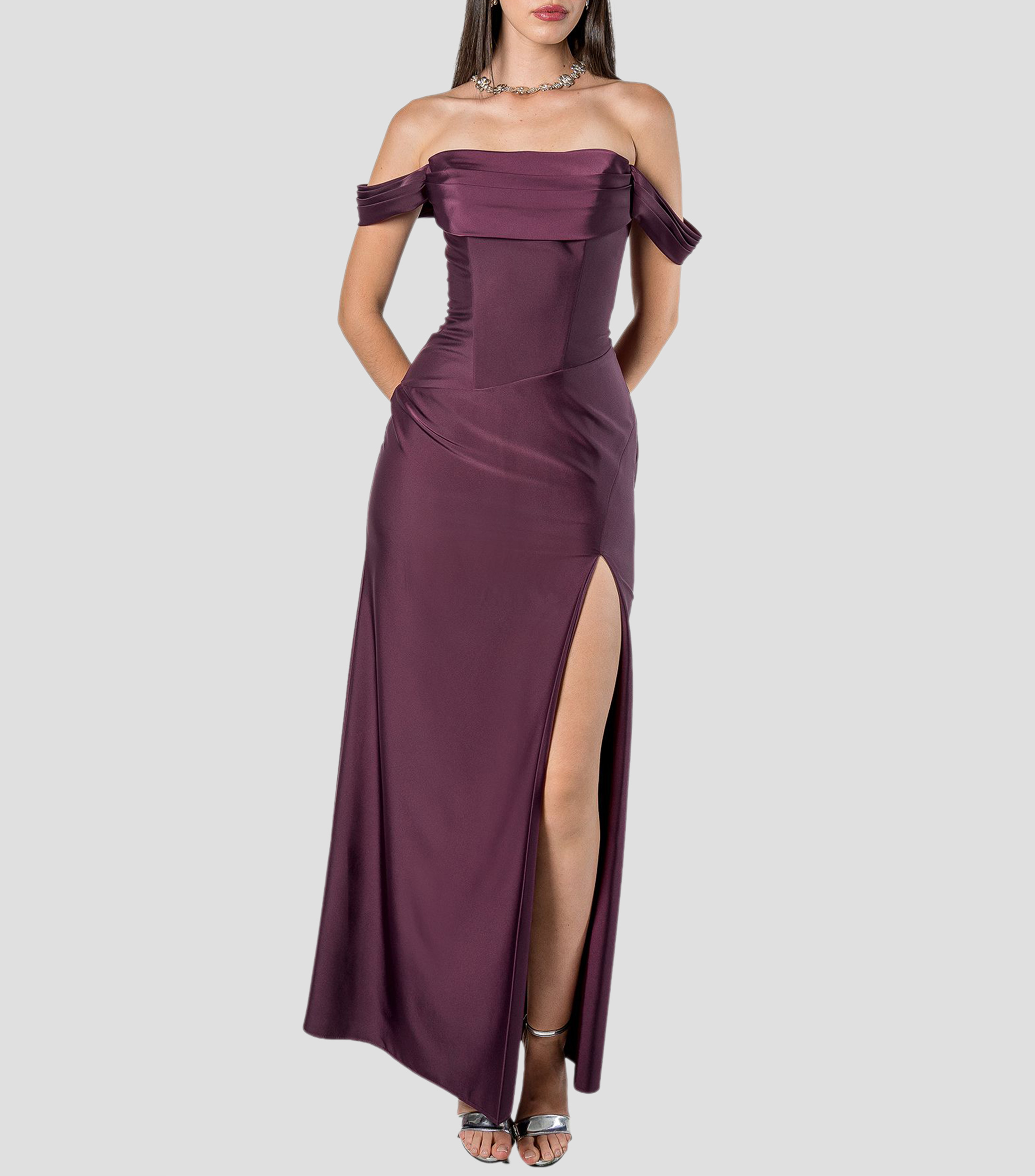 Vestido largo liso Mujer